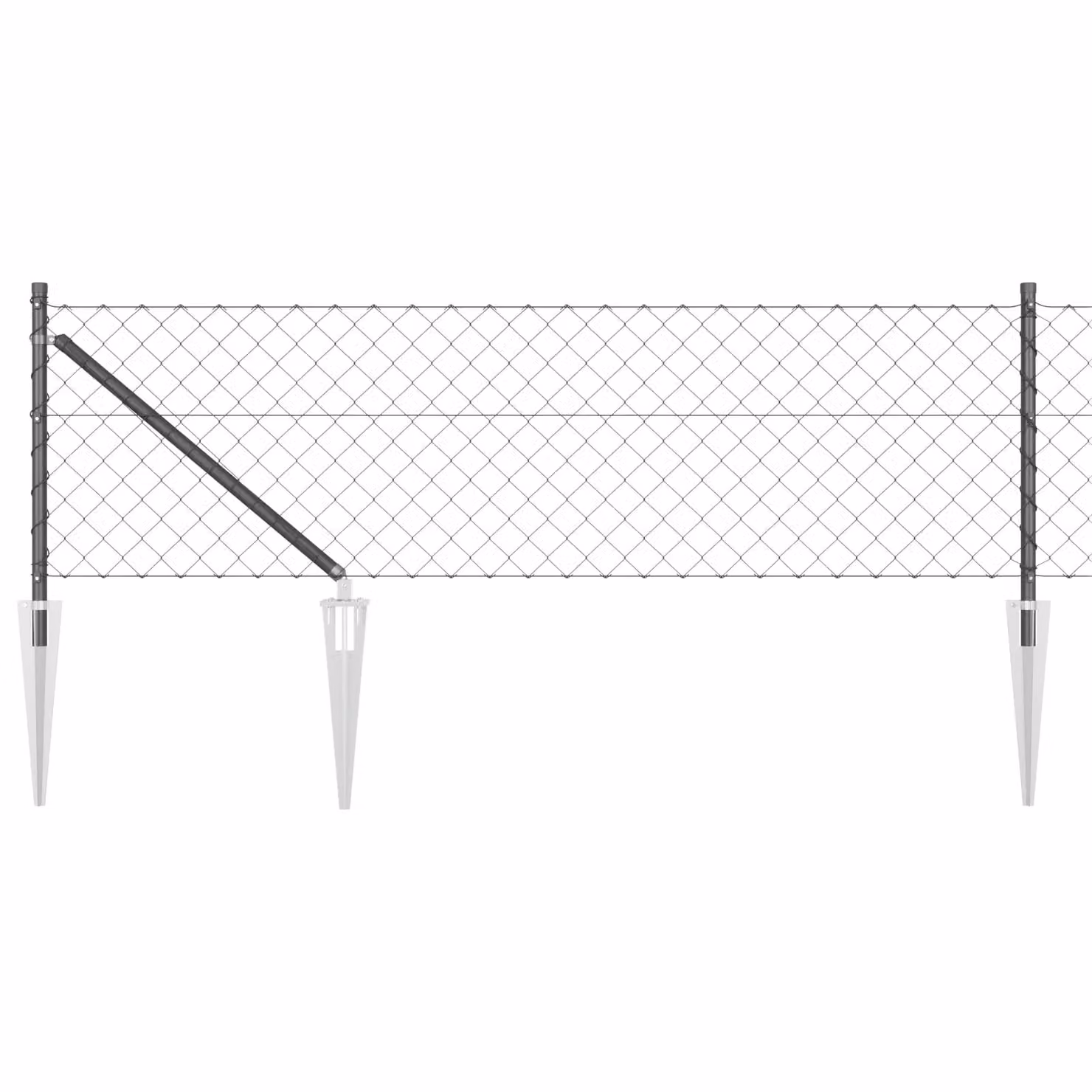Berkfield Home Grey Galvanised Steel Chain Link Fence with 13 Spike Posts, W: 25 m, H: 0.6 m – 2