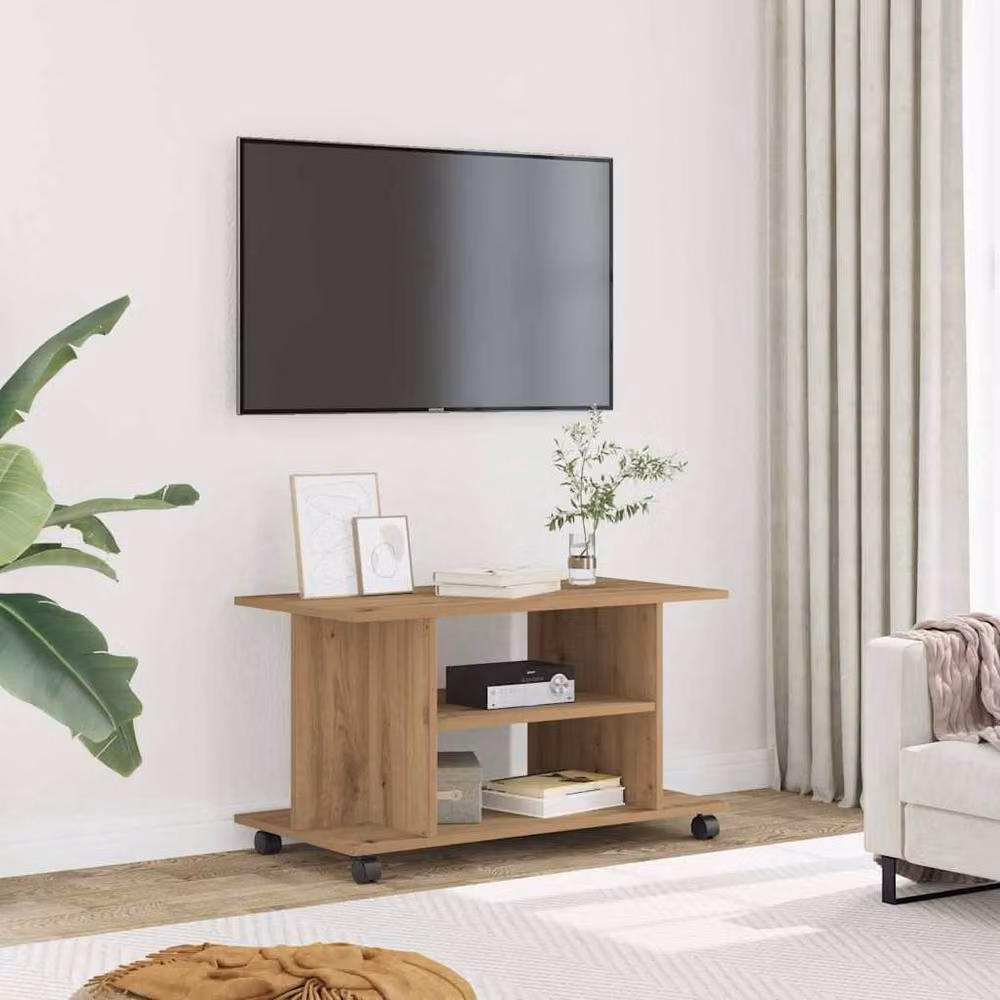 Berkfield Home TV Cabinet in Artisan Oak Brown with Castors, W/D/H: 80 x 40 x 45 cm – 2
