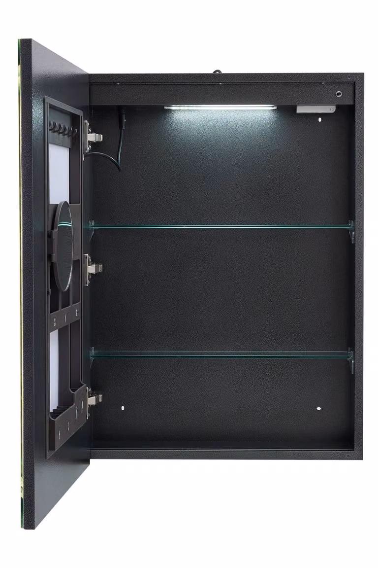 Living and Home Wall-mounted Grey Bathroom Mirror Cabinet with LED Lighting and Sensor Switch