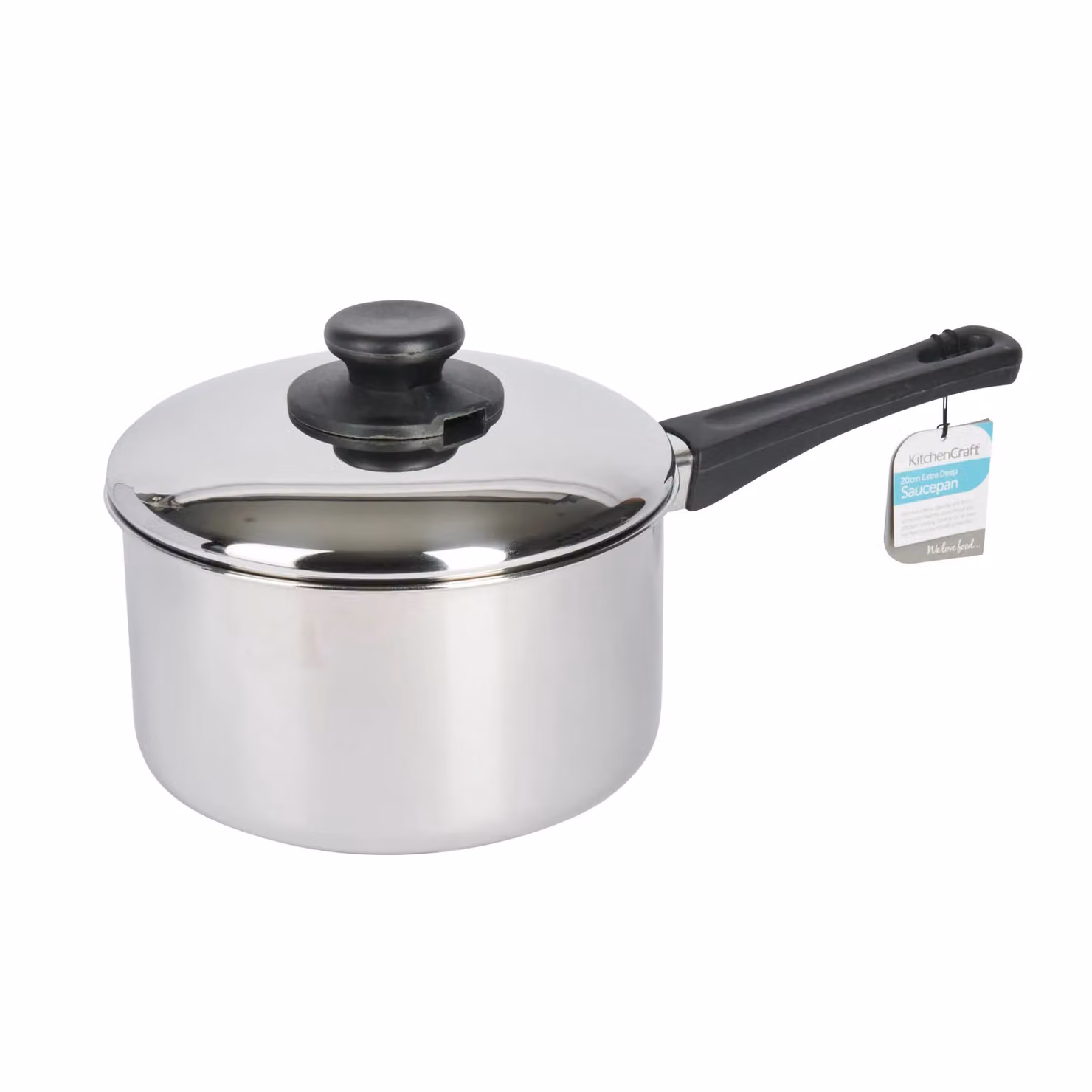 KitchenCraft Stainless Steel Extra Deep Saucepan with Lid, Silver, 20cm – 5