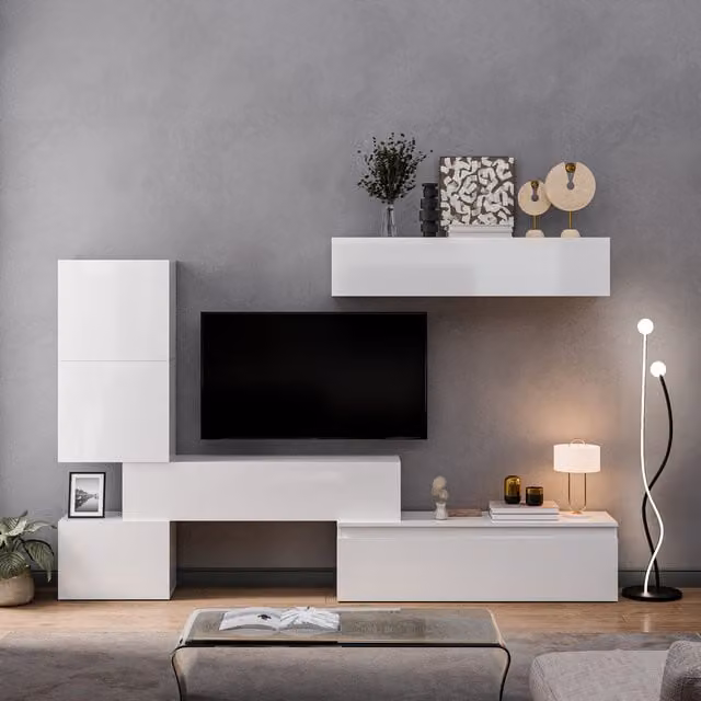 Decorotika Valencia Wall Mounted Entertainment Center in High Gloss White