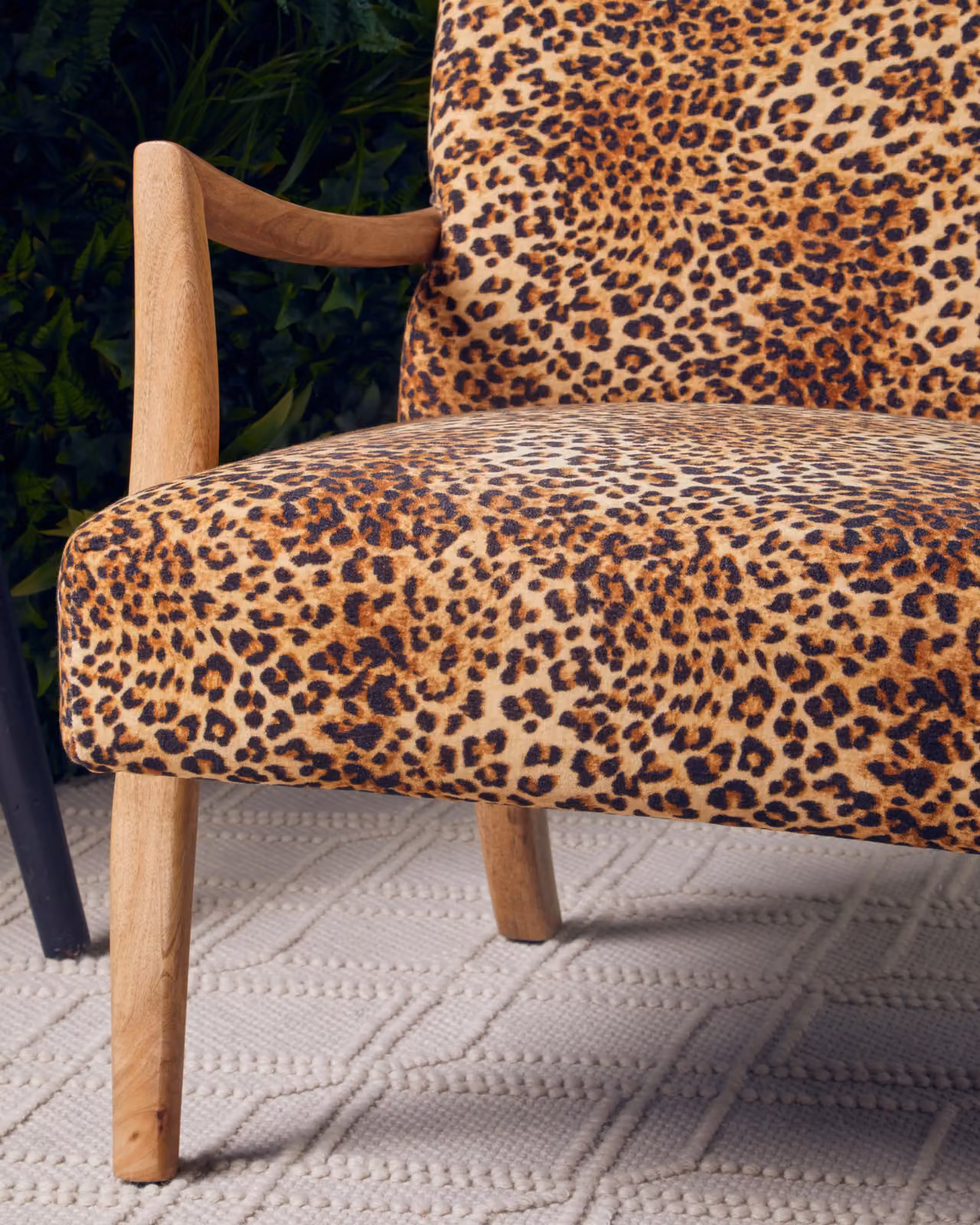 Orsina Leopard Print Velvet Armchair with Mango Wood Frame in Brown – 2