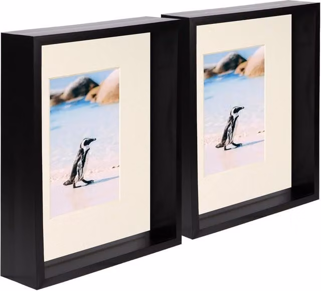 Nicola Spring Pack of 2 Rectangular 3D Deep Box Photo Frames in Black and Yellow, W/D/H: 20.32 x 25.4 x 25.4 cm with 10.16 x 15.24 cm Mount