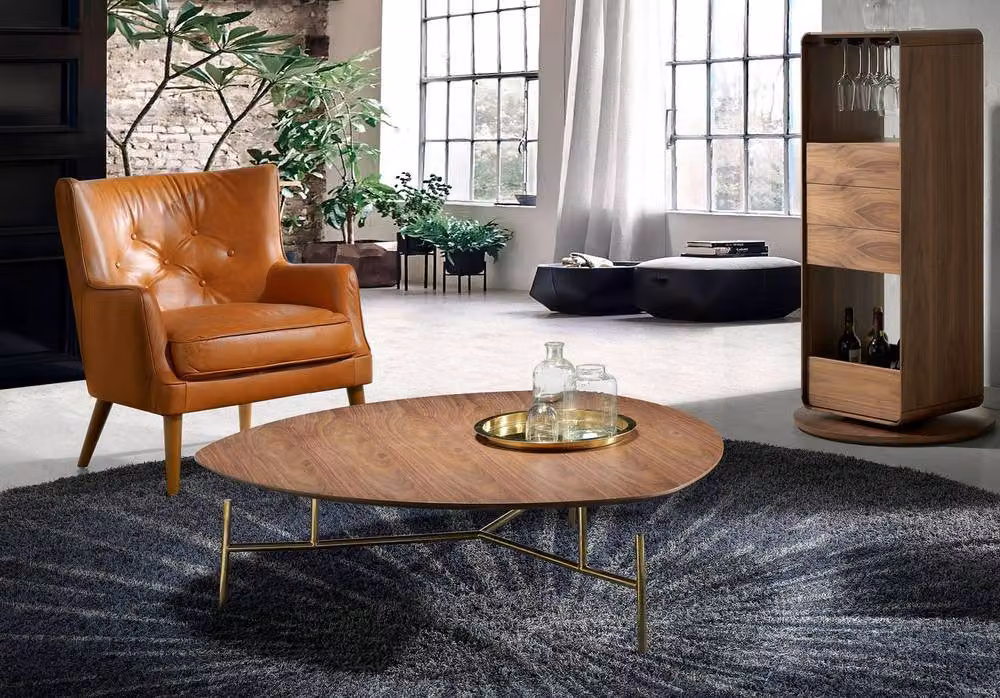 Angel Cerda Brown Chesterfield Leather Armchair with Walnut Wood Details – 3