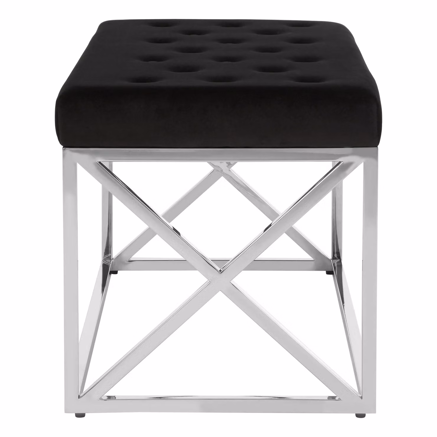 Orsina Allure Black Velvet Tufted Seat Bench with Silver Metal Finish – 2