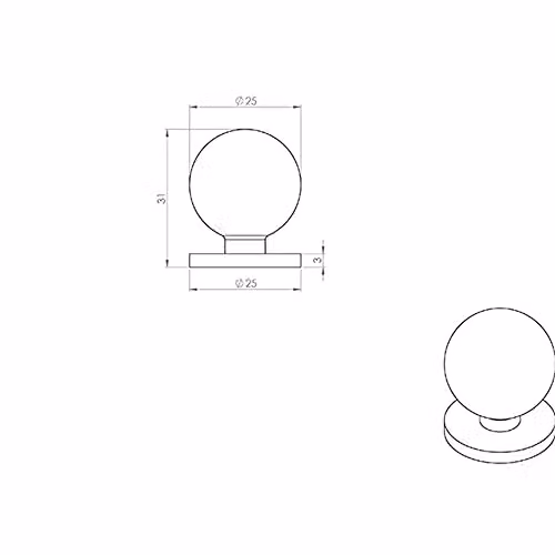 Loops Small Solid Ball Cupboard Door Knob in Brushed Stainless Steel, Diameter: 2.5 cm – 2