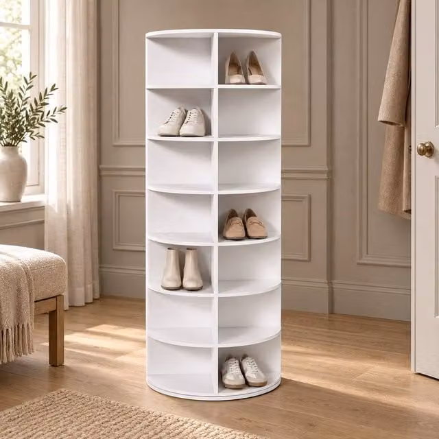 AKI HAUS 7-Tier Rotating White Shoe Rack