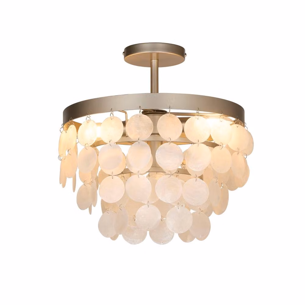 Lighting Collection Capiz Semi Flush Ceiling Light in Silver – 2
