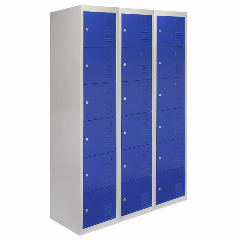 Monstershop Set of 3 Metal Storage Lockers with Six Hinged Doors, Blue, H 180 x W 45 x D 38 cm
