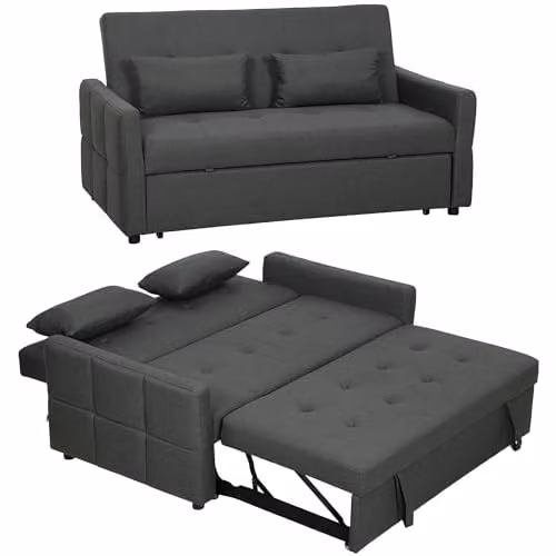 HOMCOM 2 Seater Click Clack Sofa Bed in Grey Fabric with Sleeping Function