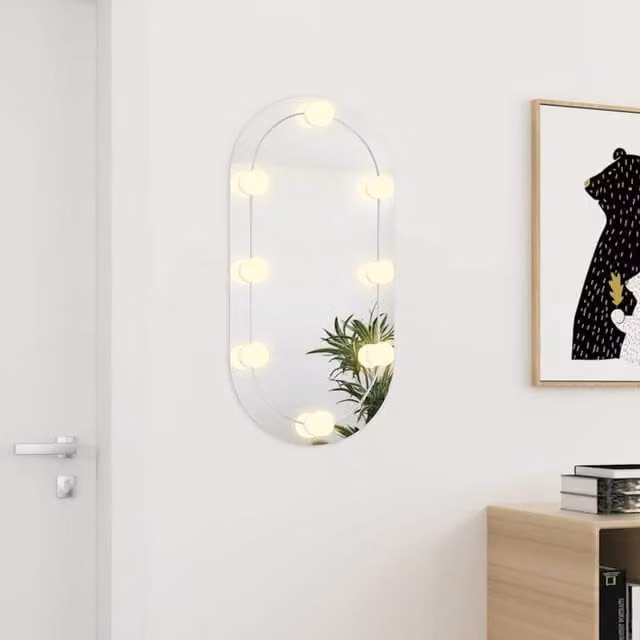 Berkfield Home Oval Glass Mirror with LED Lights in Silver, W: 80 cm, H: 40 cm