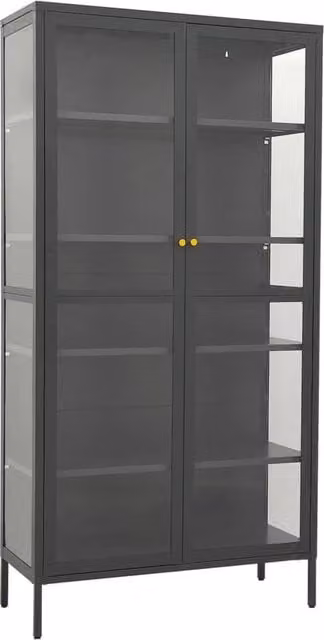 Berkfield Home Anthracite Display Cabinet with Glass Doors and Internal Shelves in Black, W/D/H: 90 x 40 x 180 cm