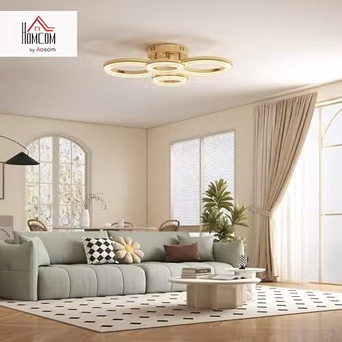 HOMCOM Modern Dimmable LED Ceiling Light with 4 Rings in Gold Tone, 40W, 4350lm, for Living Room and Bedroom – 2