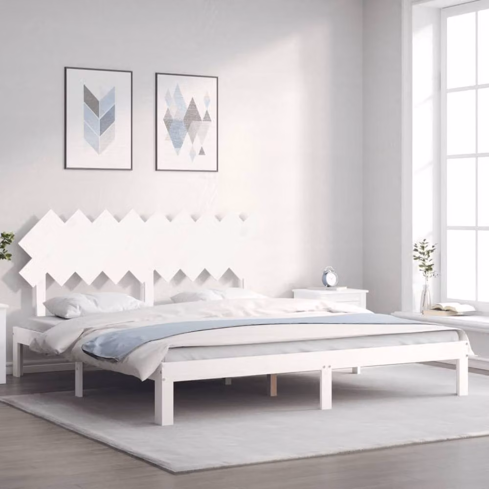 Berkfield Home Super King Size Solid Pine Wood Bed Frame with Headboard in White – 2