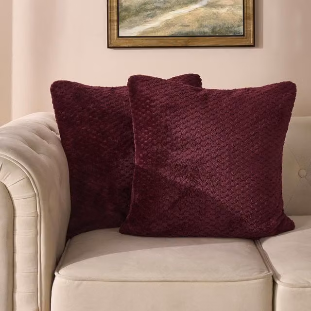 OHS Waffle Fleece Cushion Covers in Burgundy
