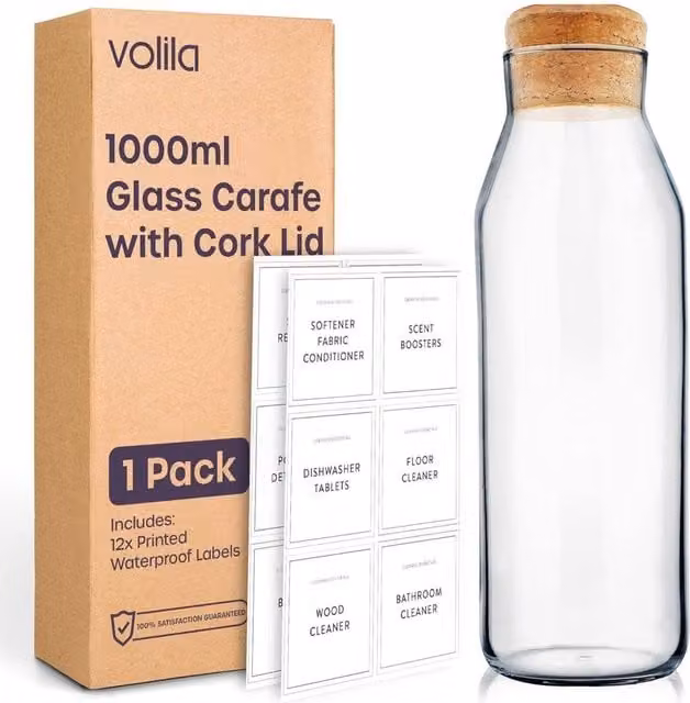 Volila 2 Pack Glass Carafe with Lid in Transparent, 1L – 1