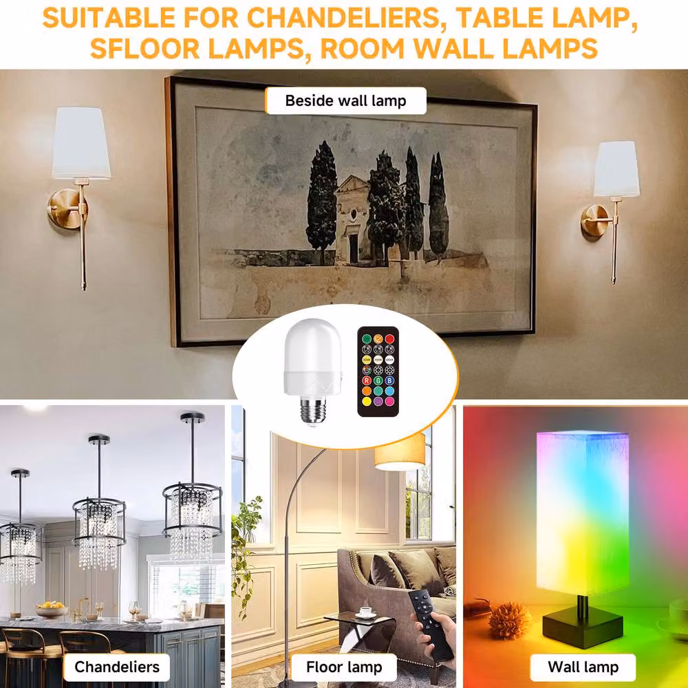 Harper Living USB Rechargeable RGBW LED Bulbs with Remote, E27 Screw and Magnetic, Dimmable 9 Colour Night Lights with Timer, Set of 2, White and Multicolour – 5