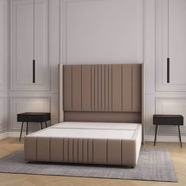 Regional Furnishings Super King Upholstered Velvet Divan Bed in Bronze, W/D/H: 200 x 200 cm