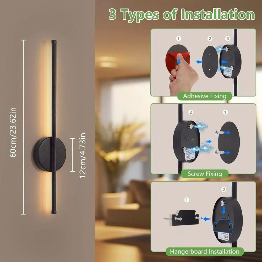 VOGREX 2-Piece Dimmable LED Wall Sconces in Black with Remote Control and Timer – 2