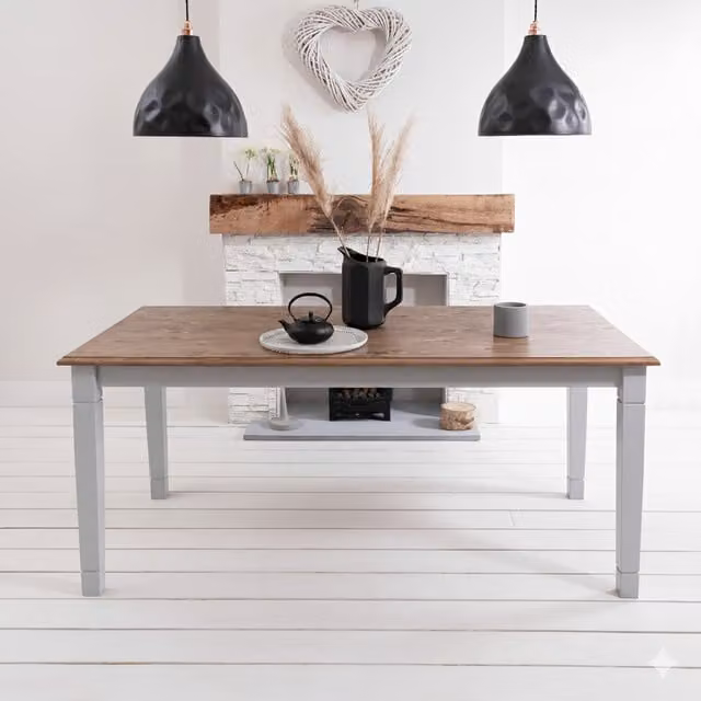 Noa and Nani Canterbury Rectangular Rustic Pine Dining Table, Grey, Width: 180 cm