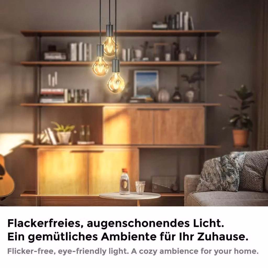 B.K.Licht Pack of 3 Vintage G80 LED Filament Bulbs, E27, 4W, 320Lm, Warm White 2200K, Amber Glass Globe Shape – 5