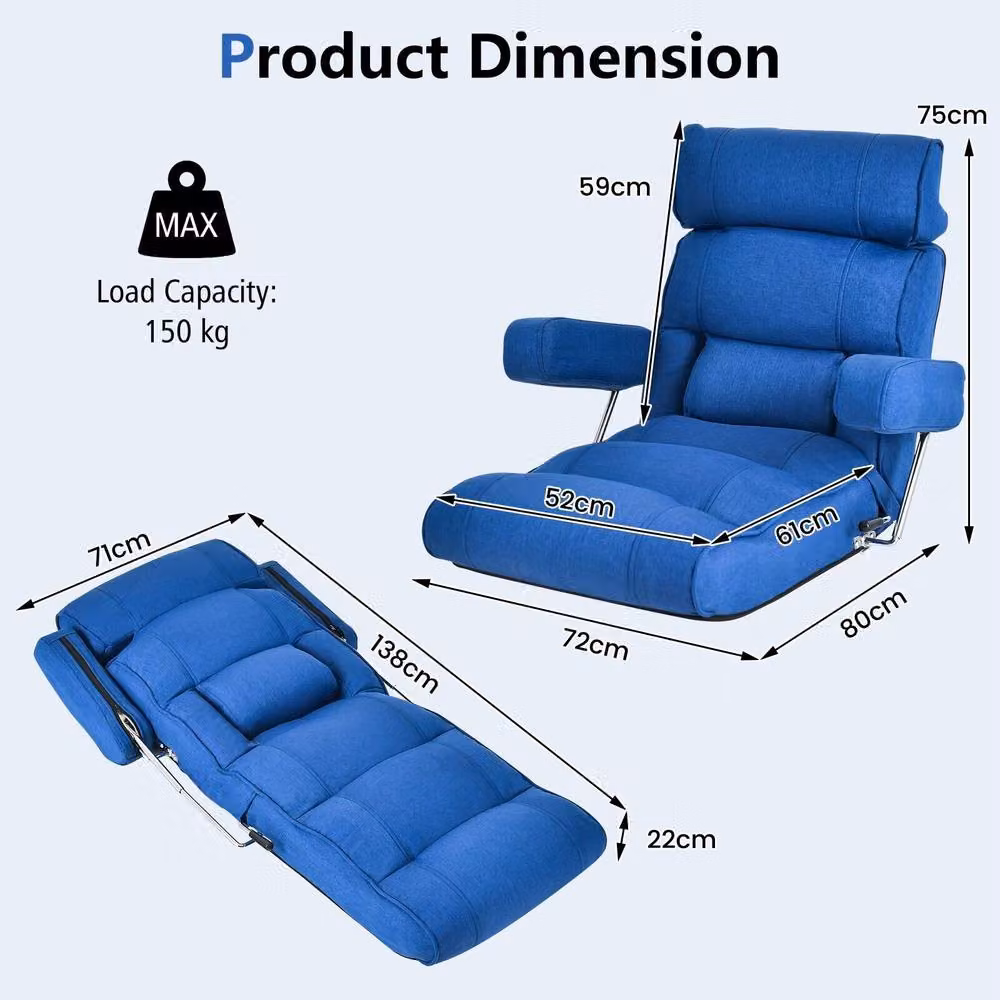 Costway Blue Folding Sofa Chair Floor Lounger with 6-Position Adjustable Backrest – 3