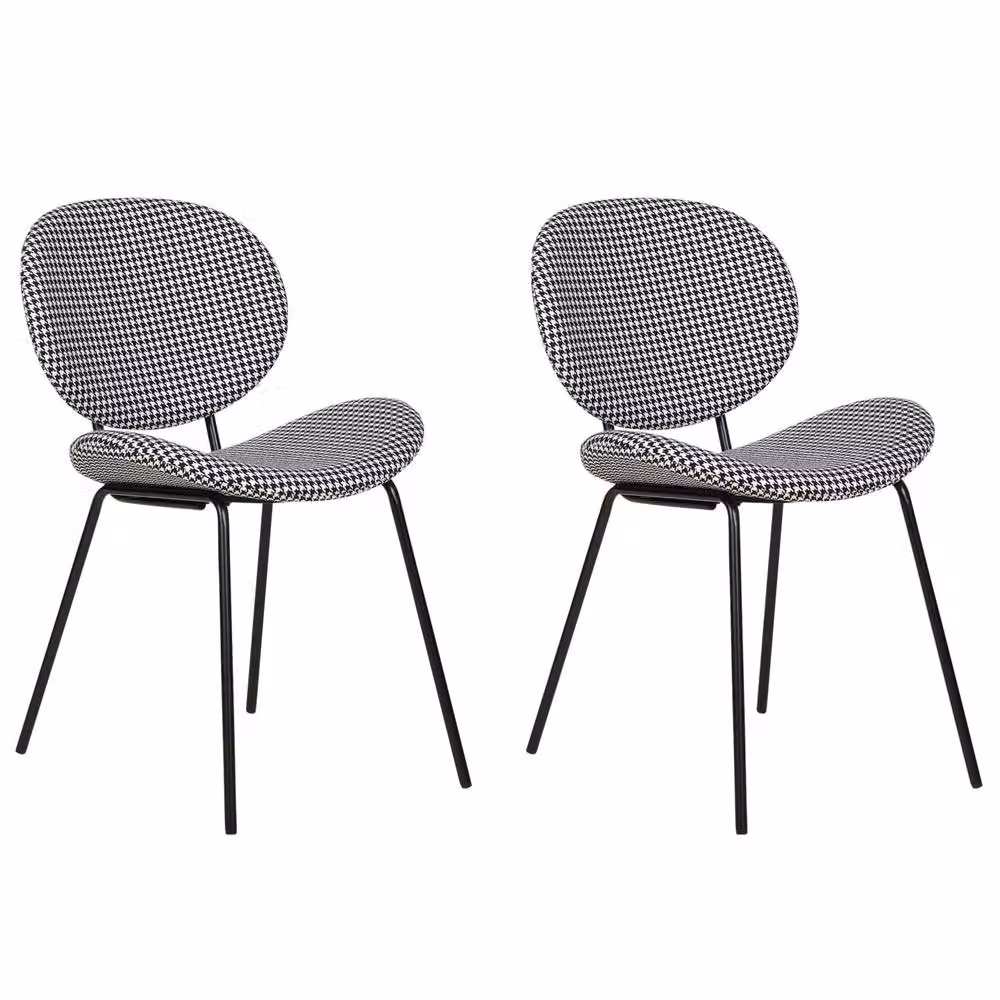 Wyld and Coco Set of 2 Black and White Houndstooth Dining Chairs with Black Metal Legs – 2