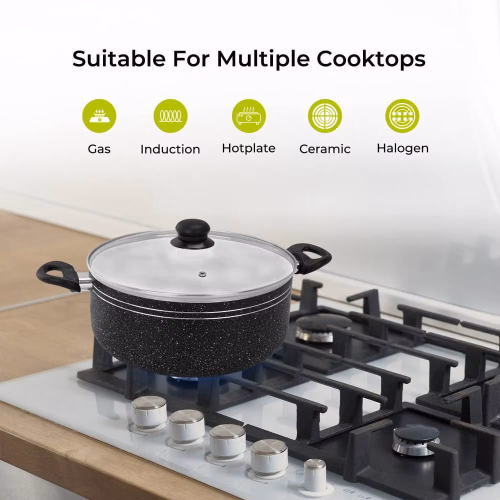 Royalford Non-Stick Casserole Dish and Stockpot with Glass Lid, Black, Diameter: 24 cm – 3