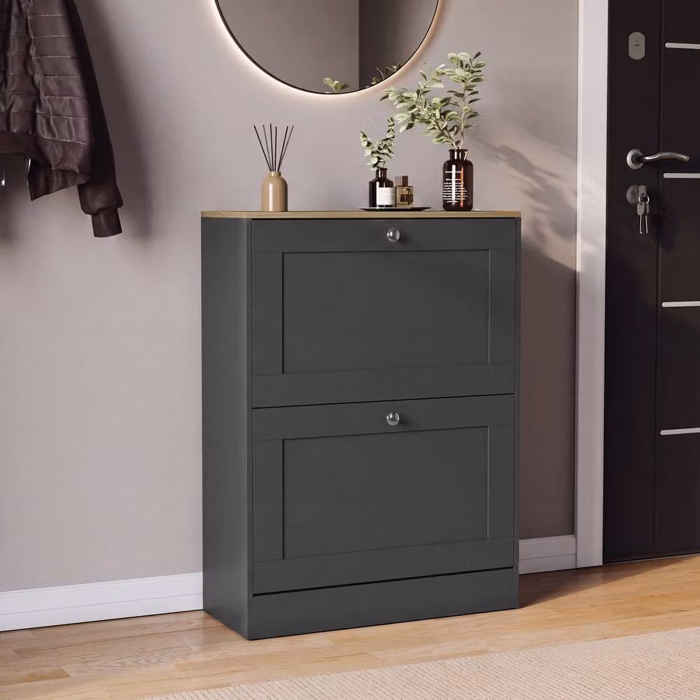 Vida Designs Modern 2 Drawer Flip Down Shoe Cabinet in Anthracite – 7