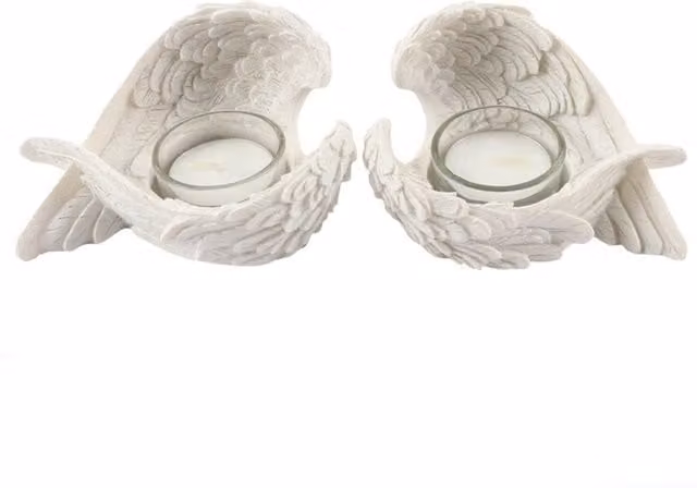 KDMK Set of 2 White Winged Tealight Candle Holders in Ceramic and Plastic