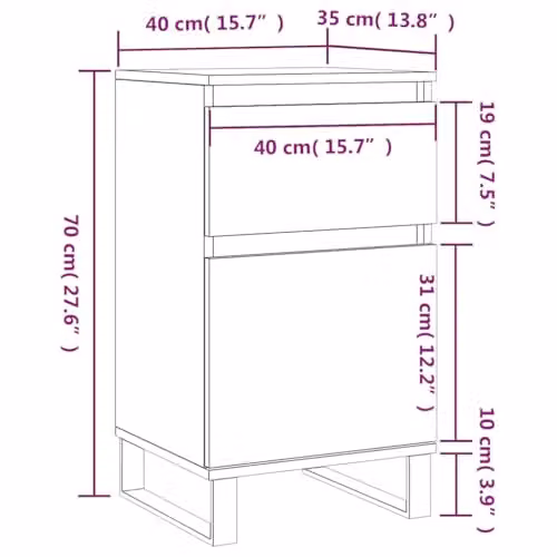 vidaXL Set of 2 Industrial Sideboards in Brown Oak, W/D/H: 40 x 35 x 70 cm – 3