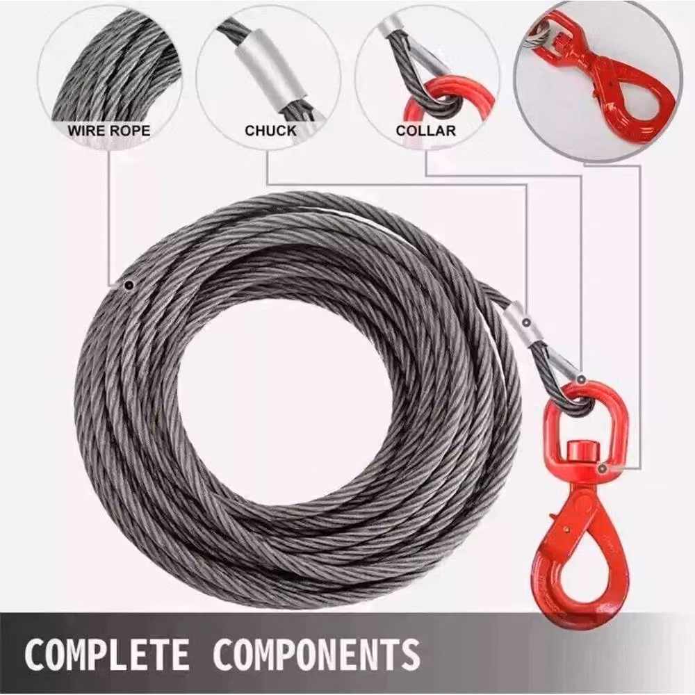 NESTLUNE Silver Galvanised Steel Wire Rope Cable with Sling Hook Rigging Recovery – 2