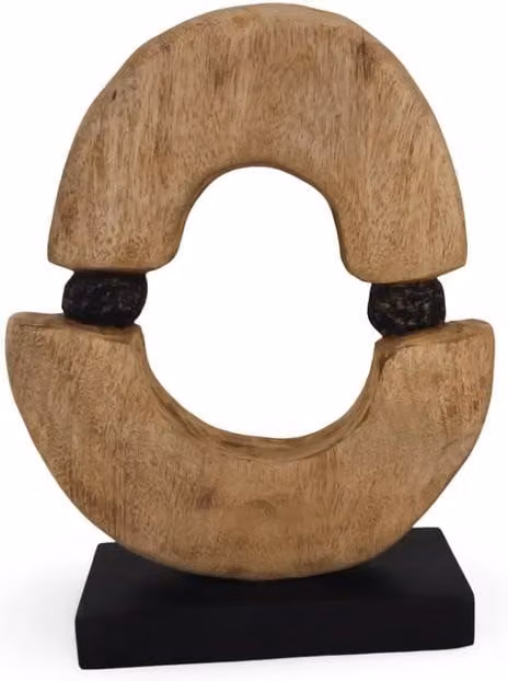 Elm Home And Garden Modern Abstract Round Wood Sculpture in Brown, Freestanding