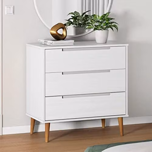 vidaXL Revera MOLDE Chest of Drawers in White Solid Pine Wood, W/D/H: 80 x 40 x 80 cm