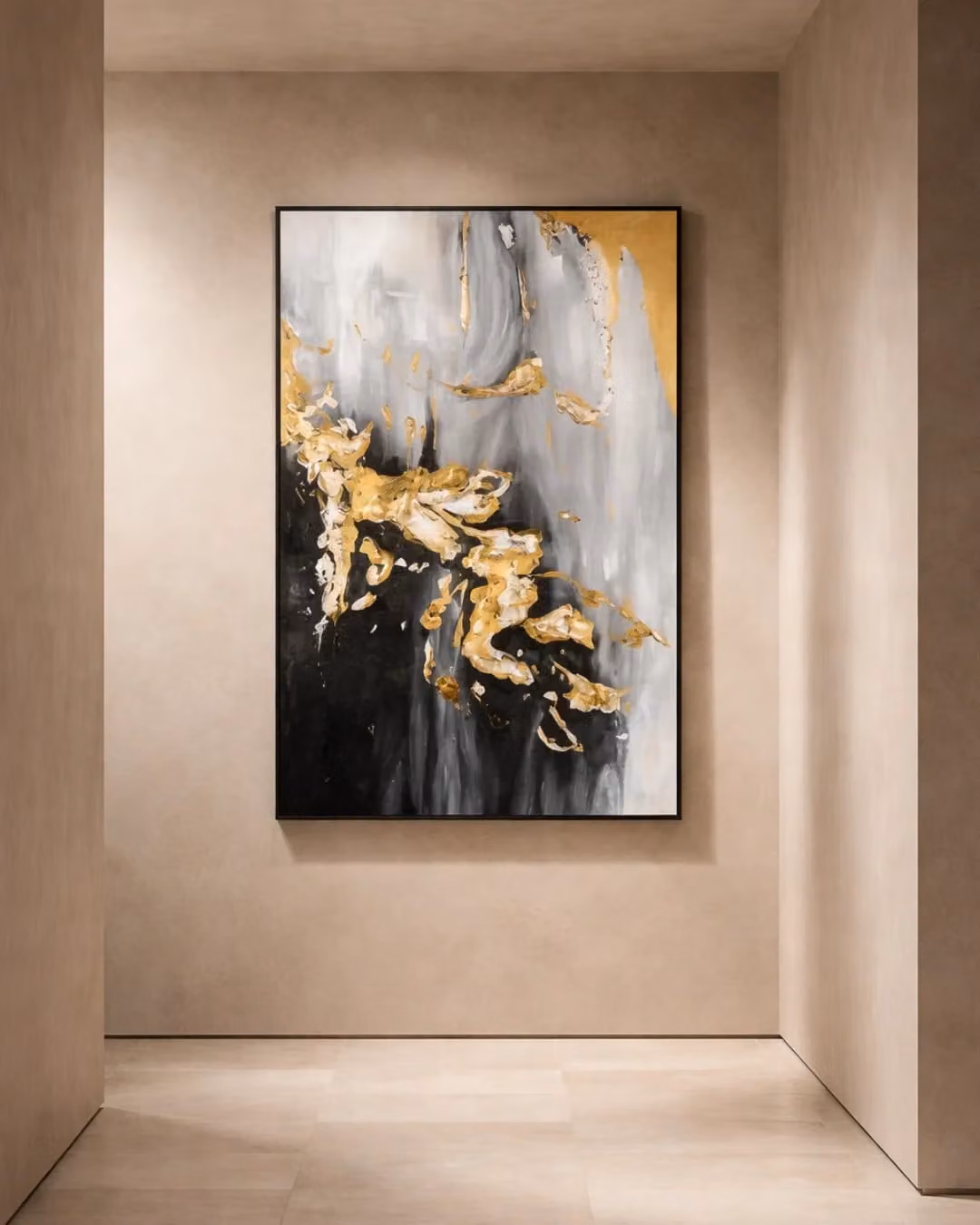 Goldblum II Abstract Geometric Metal Wall Artwork by Tommy Franks in Gold and Multicolour, W: 150 cm, H: 100 cm