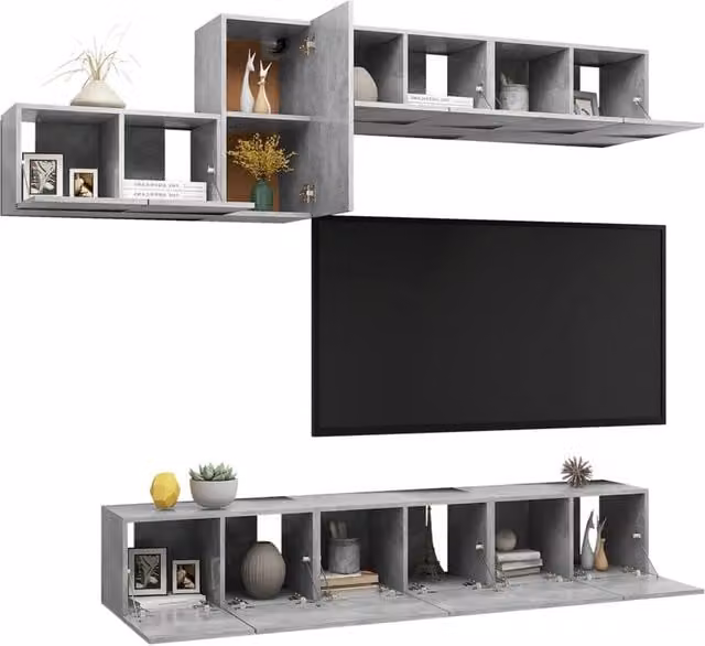 Berkfield Home Modern 7 Piece TV Cabinet Set in Concrete Grey Engineered Wood