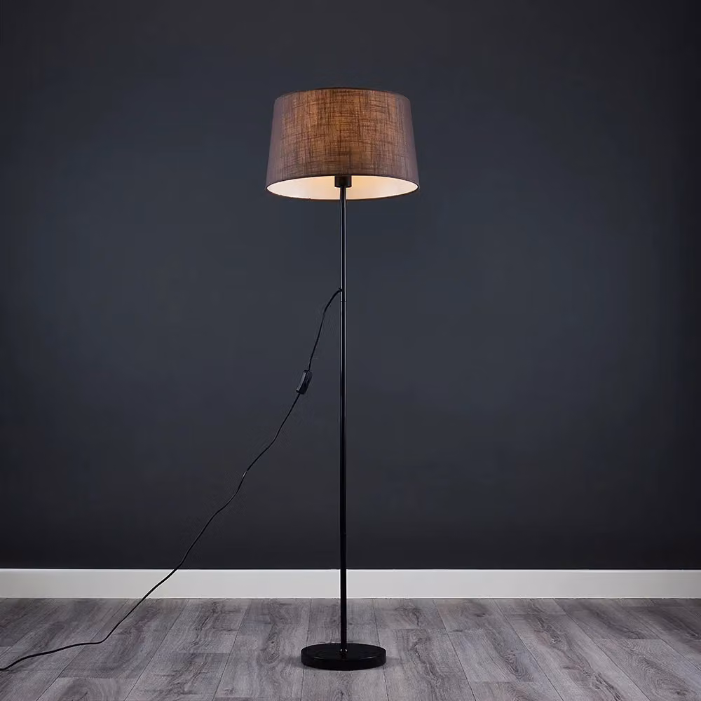 ValueLights Charlie Modern Grey Floor Lamp with Fabric Cone Shade – 3