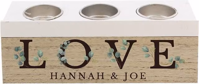 Personalised Memento Company Personalised Botanical Triple Tea Light Box in Light Brown Wood