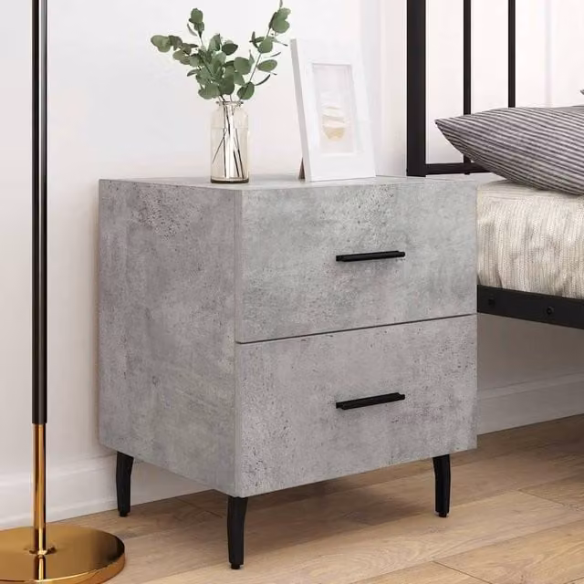 Berkfield Home Modern Bedside Cabinets, 2 Pack, Concrete Grey, W: 40 cm, D: 35 cm, H: 47.5 cm – 1