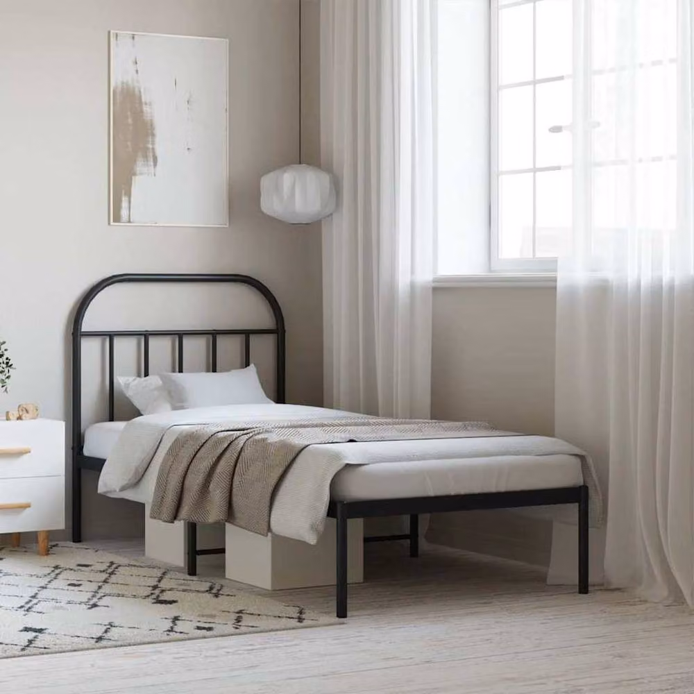 Berkfield Home Metal Bed Frame with Headboard in Black, W/D/H: 90 x 200 cm – 2