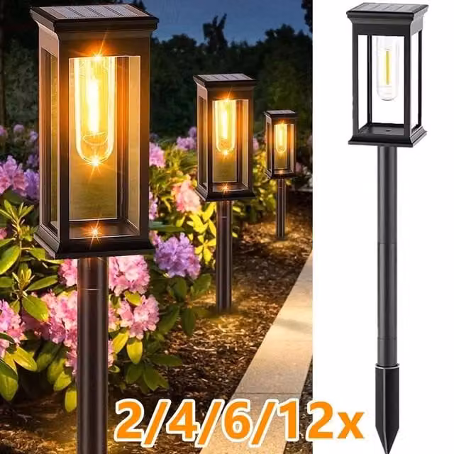 SPETLEK Set of 6 Black Solar LED Stake Lights for Garden and Patio Pathways with Warm White Light – 1