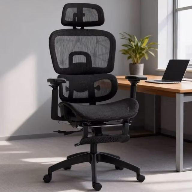 ERGOVEXA Ergonomic Multi-Adjustable Mesh Office Chair in Black with Headrest and Seat Depth Adjustment – 1