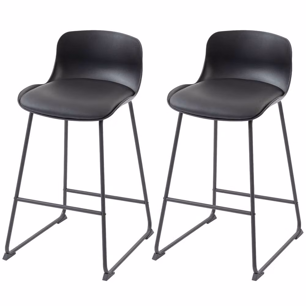 STILVORA Set of 2 Modern Bar Stools with Black Synthetic Leather Seats and Metal Frames – 4
