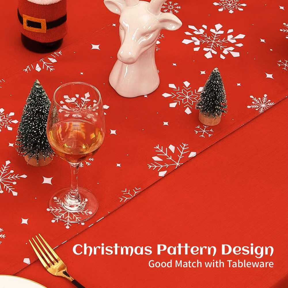 London Boutique Red Christmas Snowflake Washable Rectangular Tablecloth – 3