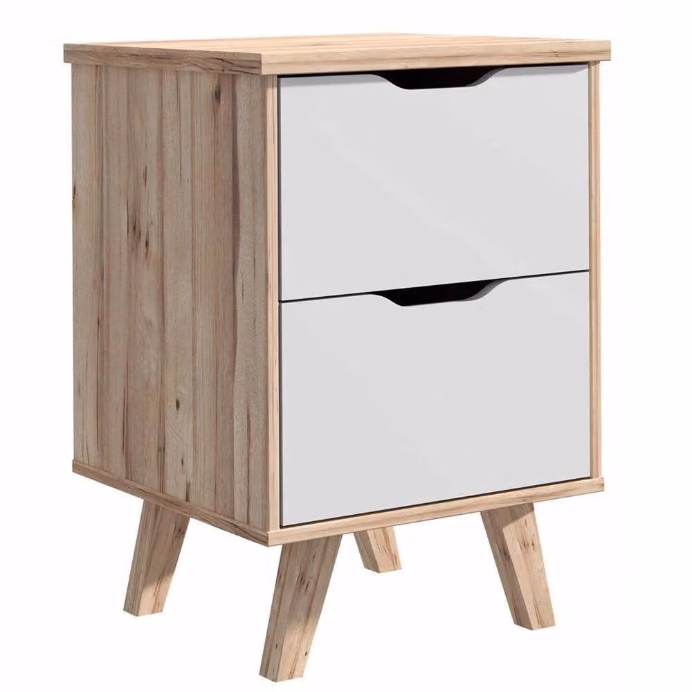 Nordara Modern Matt White Oak 2-Drawer Bedside Table – 2