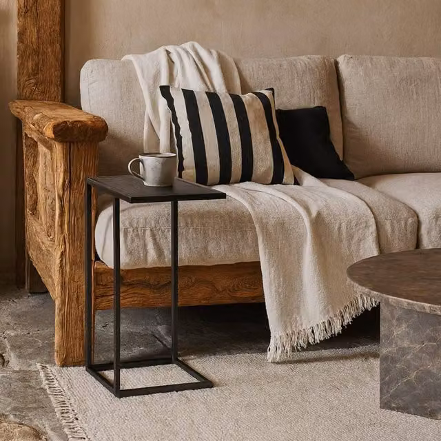 Wyld Haus El Paso Ash Black Side Table with Matt Ceramic Top and Metal Sled Base