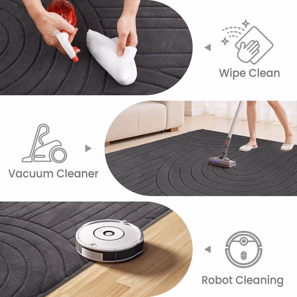 PAWNORA Soft Fluffy Anti-Slip Geometric Mat in Grey, W: 240 cm, D: 300 cm – 3