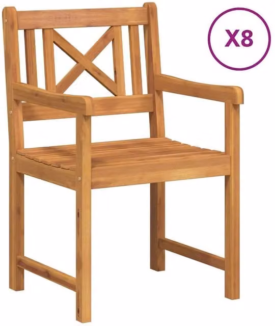 Berkfield Home Set of 8 Acacia Wood Garden Chairs in Brown, W/D/H: 56 x 55.5 x 90 cm