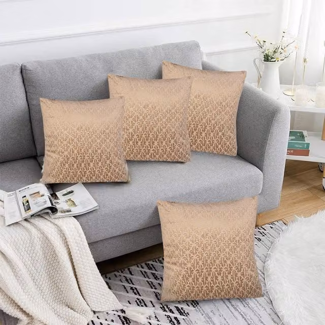 Luxury Living Set of 4 Textured Velvet Square Cushions in Beige, W/D/H: 45 x 45 x 45 cm