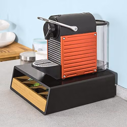SoBuy Coffee Pod Holder with 4 Compartments, Black Bamboo and MDF Drawer Organiser, W/D/H: 31 x 30 x 10 cm – 4